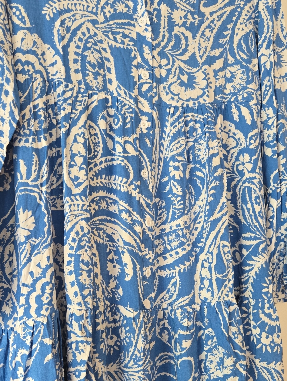 Blue & White Paisley Cotton Blend Tiered Dress Size 12–14 - Picture 5 of 8